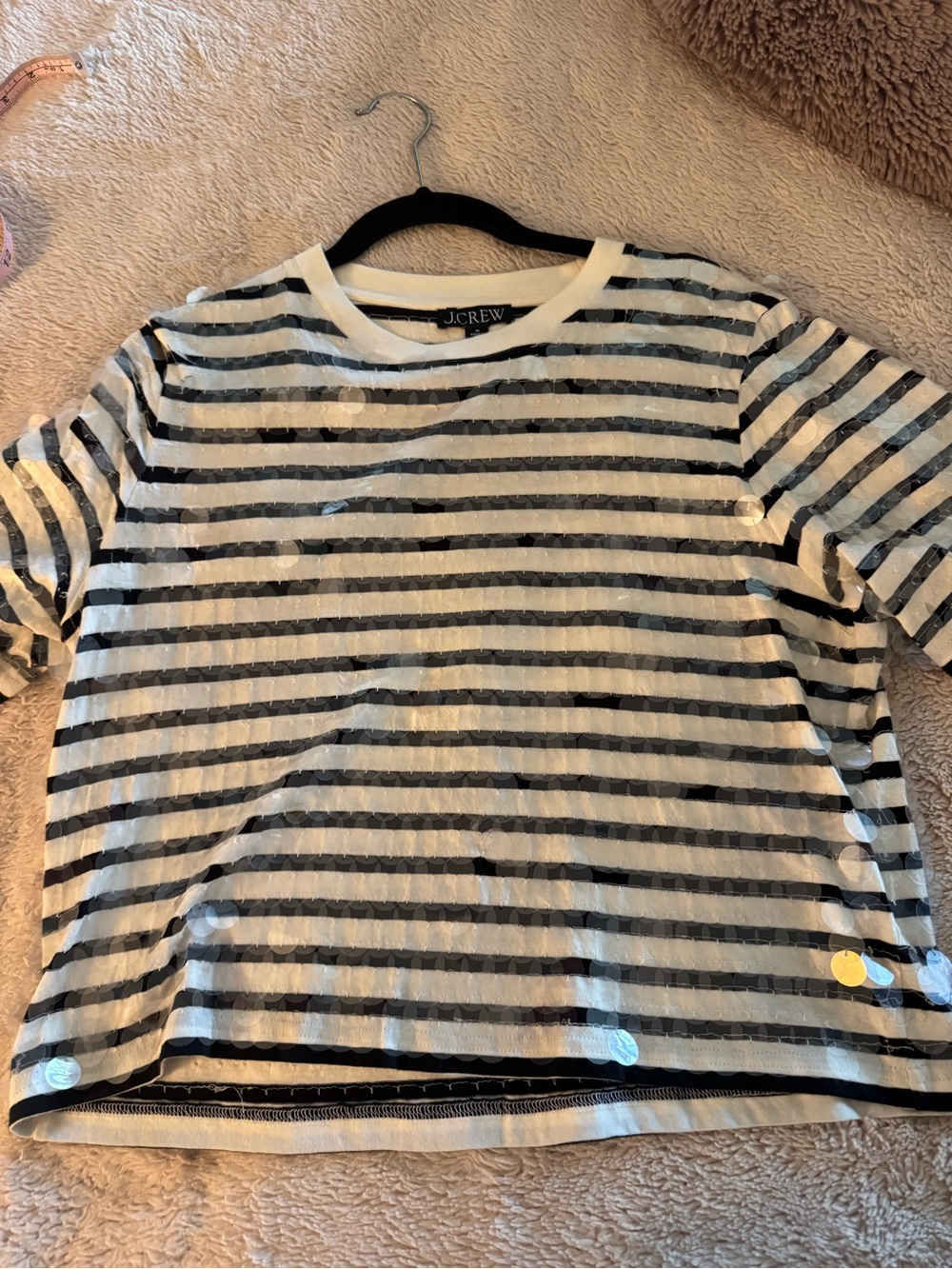 J. Crew- subtle sequins - Black and Off White Striped Short Sleeve Tee